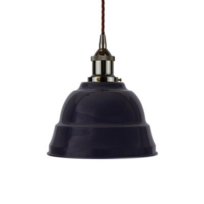 Navy Blue Lincoln Painted Dome Pendant Light With Black Nickel Lamp Holder And Brown Twisted Cable - Se Home - image 1