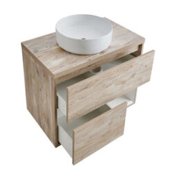 Homestylestore Light Oak 800mm Wall Hung Bathroom Vanity Unit With Round Countertop Basin And Led Light - thumbnail 2