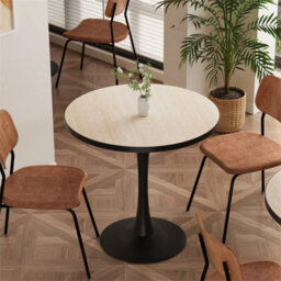 Wood Effect Marble Top Round Table Modern Dining Table Tulip Round Kitchen Table - thumbnail 3