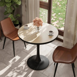 Wood Effect Marble Top Round Table Modern Dining Table Tulip Round Kitchen Table - thumbnail 4