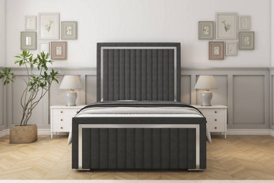 "Sloomy Boston Chrome Graphite Dumfries Bed Frame With 50"" Upholstered Headboard 4' Small Double" - image 1