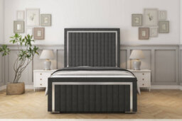 "Sloomy Boston Chrome Graphite Dumfries Bed Frame With 50"" Upholstered Headboard 4' Small Double"
