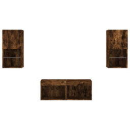 Berkfield Durable 4 Piece Tv Wall Cabinets With Led Lights Smoked Oak - thumbnail 7