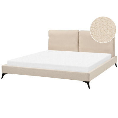 Beliani Bed Boucle Melle 180 X 200 Cm (Eu Super King) Beige - image 1