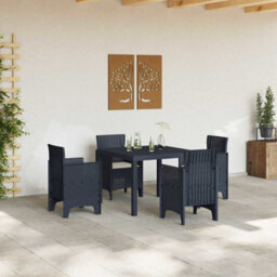 Berkfield Modern Garden Dining Set 5 Pcs Anthracite Polt Rattan - thumbnail 3