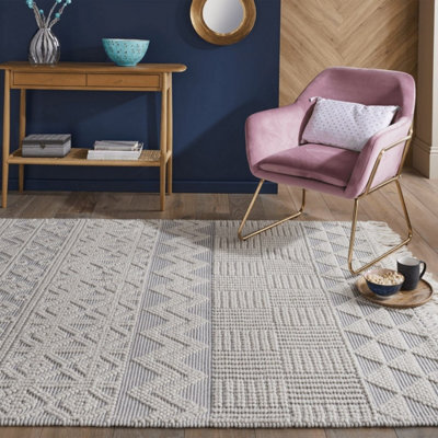 Ivory Kilim Geometric Luxurious Modern Wool Moroccan Wool Hand Made Rug For Dining Room Bedroom & Living Room-120Cm X 170Cm - image 1