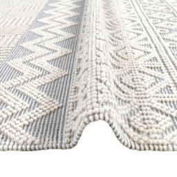 Ivory Kilim Geometric Luxurious Modern Wool Moroccan Wool Hand Made Rug For Dining Room Bedroom & Living Room-120Cm X 170Cm - thumbnail 4