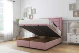 "Sloomy Ashford Pink Plush Ottoman Bed Base With 26"" Strutted Headboard 3' Single" - thumbnail 2