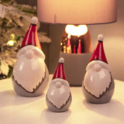 3 X Ceramic Christmas Gonk Ornaments - Freestanding Scandi Gnome Family Figurines With Xmas Hats, Novelty Home Festive Decorations - thumbnail 2