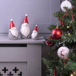3 X Ceramic Christmas Gonk Ornaments - Freestanding Scandi Gnome Family Figurines With Xmas Hats, Novelty Home Festive Decorations - thumbnail 1