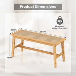 Bamboo Dining Bench With Handwoven Rattan Seat Indoor Outdoor - thumbnail 2