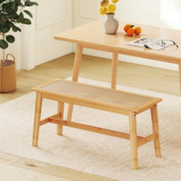 Bamboo Dining Bench With Handwoven Rattan Seat Indoor Outdoor - thumbnail 1
