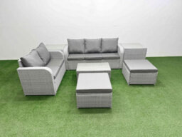 Fimous 7 Seater Pe Rattan Wicker Garden Furniture Set Coffee Table 3 Seater Sofa Love Sofa 2 Big Footstool 2 Side Table - thumbnail 1
