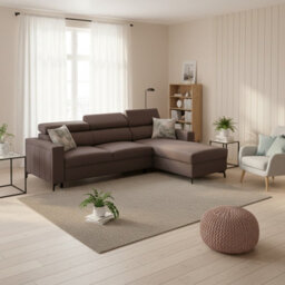 Baltico I Mini Modern Corner Sofa Bed Has Adjustable Profiled Headrests Storage Compact Fabric Lshape Settee Brown Right