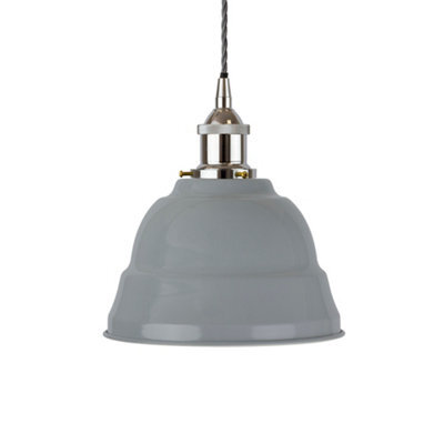 French Grey Lincoln Painted Dome Pendant Light With Nickel Lamp Holder And Grey Twisted Cable - Se Home - image 1