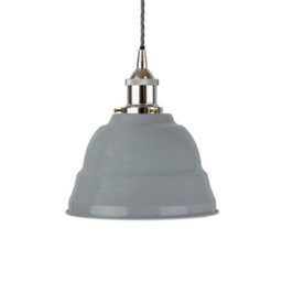 French Grey Lincoln Painted Dome Pendant Light With Nickel Lamp Holder And Grey Twisted Cable - Se Home - thumbnail 1