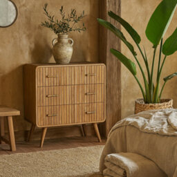 Wyld Haus Puglia 3-Drawer Mango Wood T-Bar Ridged Chest Natural Oak Finish - thumbnail 1