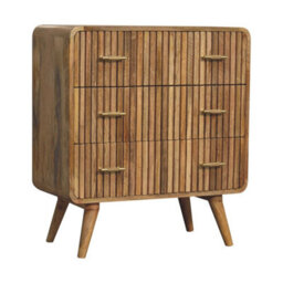 Wyld Haus Puglia 3-Drawer Mango Wood T-Bar Ridged Chest Natural Oak Finish - thumbnail 4