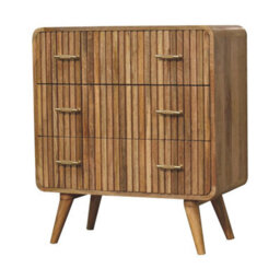 Wyld Haus Puglia 3-Drawer Mango Wood T-Bar Ridged Chest Natural Oak Finish - thumbnail 3
