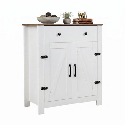 White Buffet Cabinet 80 Cm Farmhouse Side Board Cabinet With 5 Tier Adjustable Shelf - image 1