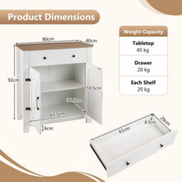 White Buffet Cabinet 80 Cm Farmhouse Side Board Cabinet With 5 Tier Adjustable Shelf - thumbnail 2