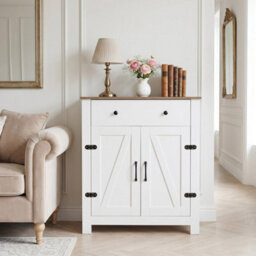 White Buffet Cabinet 80 Cm Farmhouse Side Board Cabinet With 5 Tier Adjustable Shelf - thumbnail 3