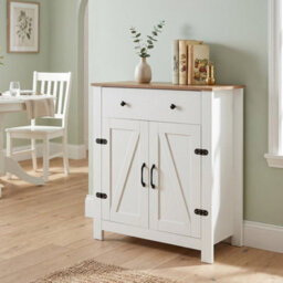 White Buffet Cabinet 80 Cm Farmhouse Side Board Cabinet With 5 Tier Adjustable Shelf - thumbnail 4