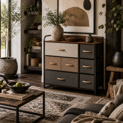 Wyld Haus Latave 7-Drawer Multicolour Foldable Fabric And Metal Storage Chest - Mixed Sizes, Wood-Effect Handles - image 1