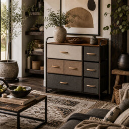Wyld Haus Latave 7-Drawer Multicolour Foldable Fabric And Metal Storage Chest - Mixed Sizes, Wood-Effect Handles
