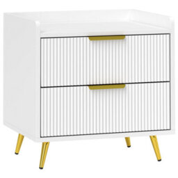 Homcom Bedside Table With 2 Drawers For Bedroom, Living Room, White - thumbnail 2