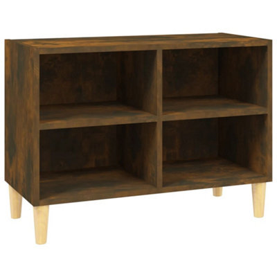 Vidaxl Tv Cabinet With Solid Wood Legs Smoked Oak 69.5X30X50 Cm - image 1