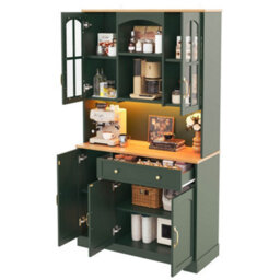 Btm Kitchen Tall Cabinet 100X38X176Cm With Led Lights, 2 Tempered Glass Doors And Drawer, Storage Pantry Cupboard, Green - thumbnail 9