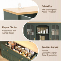 Btm Kitchen Tall Cabinet 100X38X176Cm With Led Lights, 2 Tempered Glass Doors And Drawer, Storage Pantry Cupboard, Green - thumbnail 2
