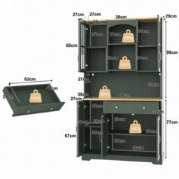Btm Kitchen Tall Cabinet 100X38X176Cm With Led Lights, 2 Tempered Glass Doors And Drawer, Storage Pantry Cupboard, Green - thumbnail 6