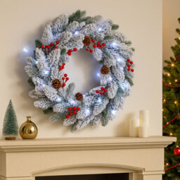 Marco Paul Luxury Pre-Lit Snow Flocked Wreath - thumbnail 5