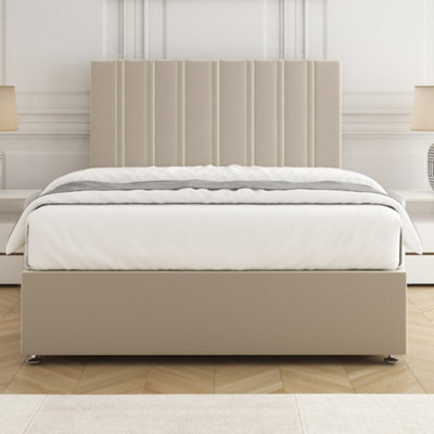 Bsspoke Sienna Divan Bed Set In Cream Plush Velvet 24Inch Headboard & Mattress No Drawers In Single Double King 4Ft 6Ft - image 1