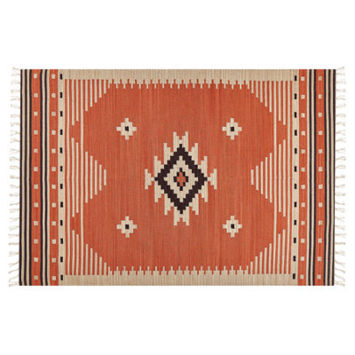Beliani Rug Gavar Orange 140 X 200 Cm Cotton Kilim - image 1