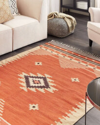 Beliani Rug Gavar Orange 140 X 200 Cm Cotton Kilim - thumbnail 2