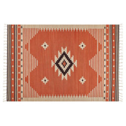 Beliani Rug Gavar Orange 140 X 200 Cm Cotton Kilim - thumbnail 1