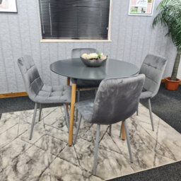 Kosy Koala Dining Table Set Of 4 Round Grey Dining Table And 4 Grey Velvet Tufted Chairs For Kitchen Room Dining Room