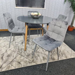 Kosy Koala Dining Table Set Of 4 Round Grey Dining Table And 4 Grey Velvet Tufted Chairs For Kitchen Room Dining Room - thumbnail 3
