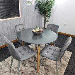 Kosy Koala Dining Table Set Of 4 Round Grey Dining Table And 4 Grey Velvet Tufted Chairs For Kitchen Room Dining Room - thumbnail 2
