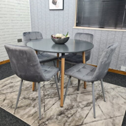 Kosy Koala Dining Table Set Of 4 Round Grey Dining Table And 4 Grey Velvet Tufted Chairs For Kitchen Room Dining Room - thumbnail 4