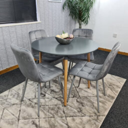 Kosy Koala Dining Table Set Of 4 Round Grey Dining Table And 4 Grey Velvet Tufted Chairs For Kitchen Room Dining Room - thumbnail 7