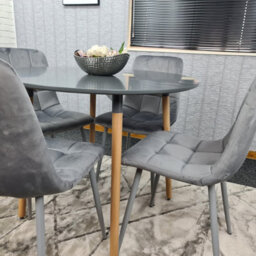 Kosy Koala Dining Table Set Of 4 Round Grey Dining Table And 4 Grey Velvet Tufted Chairs For Kitchen Room Dining Room - thumbnail 6