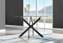 Furniturebox Novara Clear Tempered Glass 120Cm Round Dining Table With Black Starburst Legs & 4 Cream Halle Soft Fabric Chairs - thumbnail 5