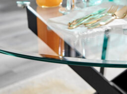 Furniturebox Novara Clear Tempered Glass 120Cm Round Dining Table With Black Starburst Legs & 4 Cream Halle Soft Fabric Chairs - thumbnail 3
