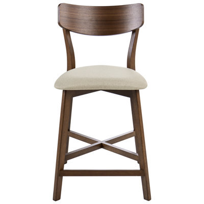 Wyld And Coco Ariahome Set Of 2 Bar Chairs - Rubberwood Frame, Beige Upholstery, Counter Height Seating - image 1
