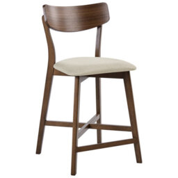 Wyld And Coco Ariahome Set Of 2 Bar Chairs - Rubberwood Frame, Beige Upholstery, Counter Height Seating - thumbnail 4