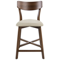 Wyld And Coco Ariahome Set Of 2 Bar Chairs - Rubberwood Frame, Beige Upholstery, Counter Height Seating - thumbnail 1